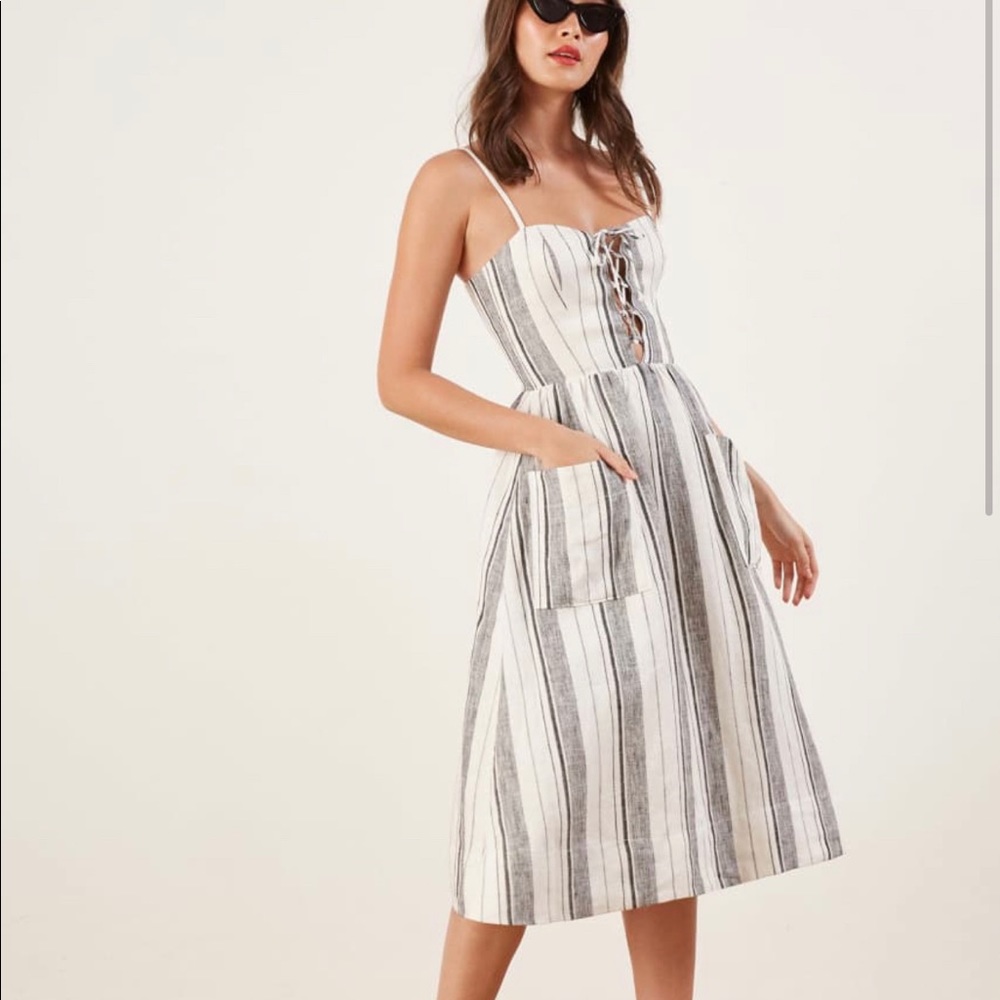 Reformation Striped Linen Midi Dress Sz. 6